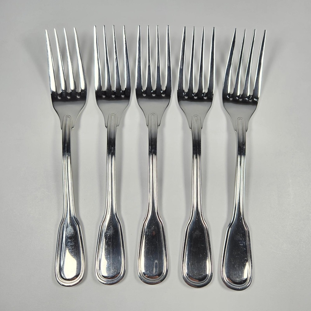 Vtg DJ Korea Stainless Steel Saumur Dinner‎ Forks Set of 5 Double Thread Fiddle
